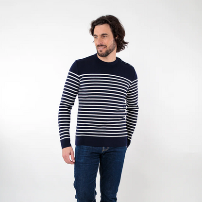 Pull marin rayé KLASEL H1 bleu marine écru