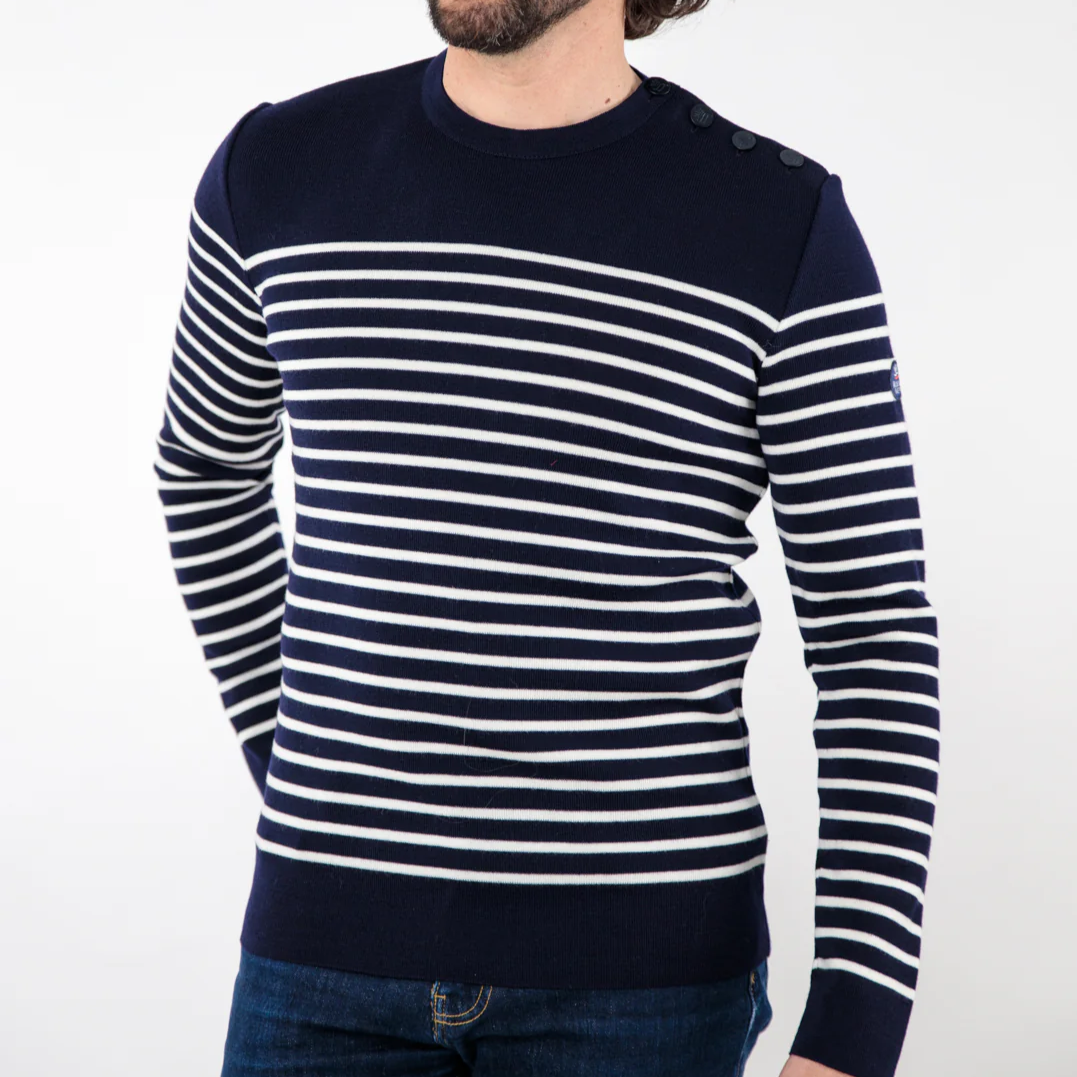 Pull marin rayé KLASEL H1 bleu marine écru