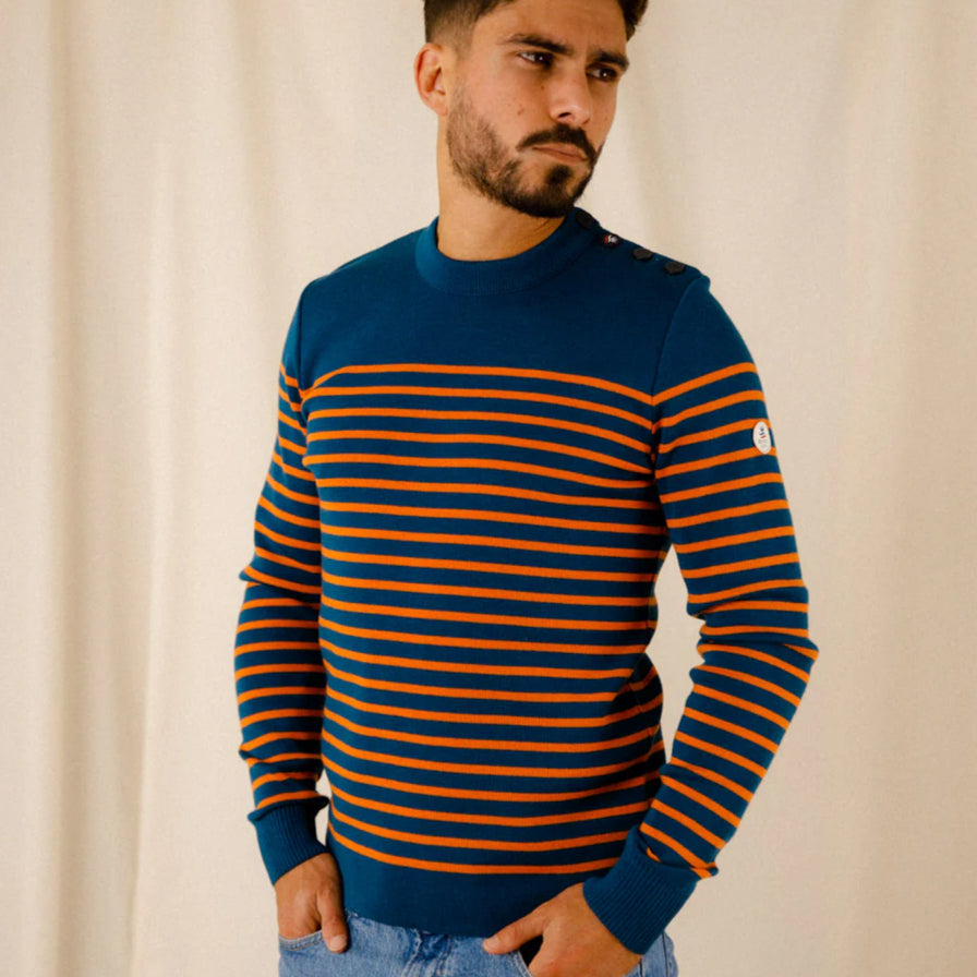 Pull marin rayé Abricots Bleu Marine KLASEL H1