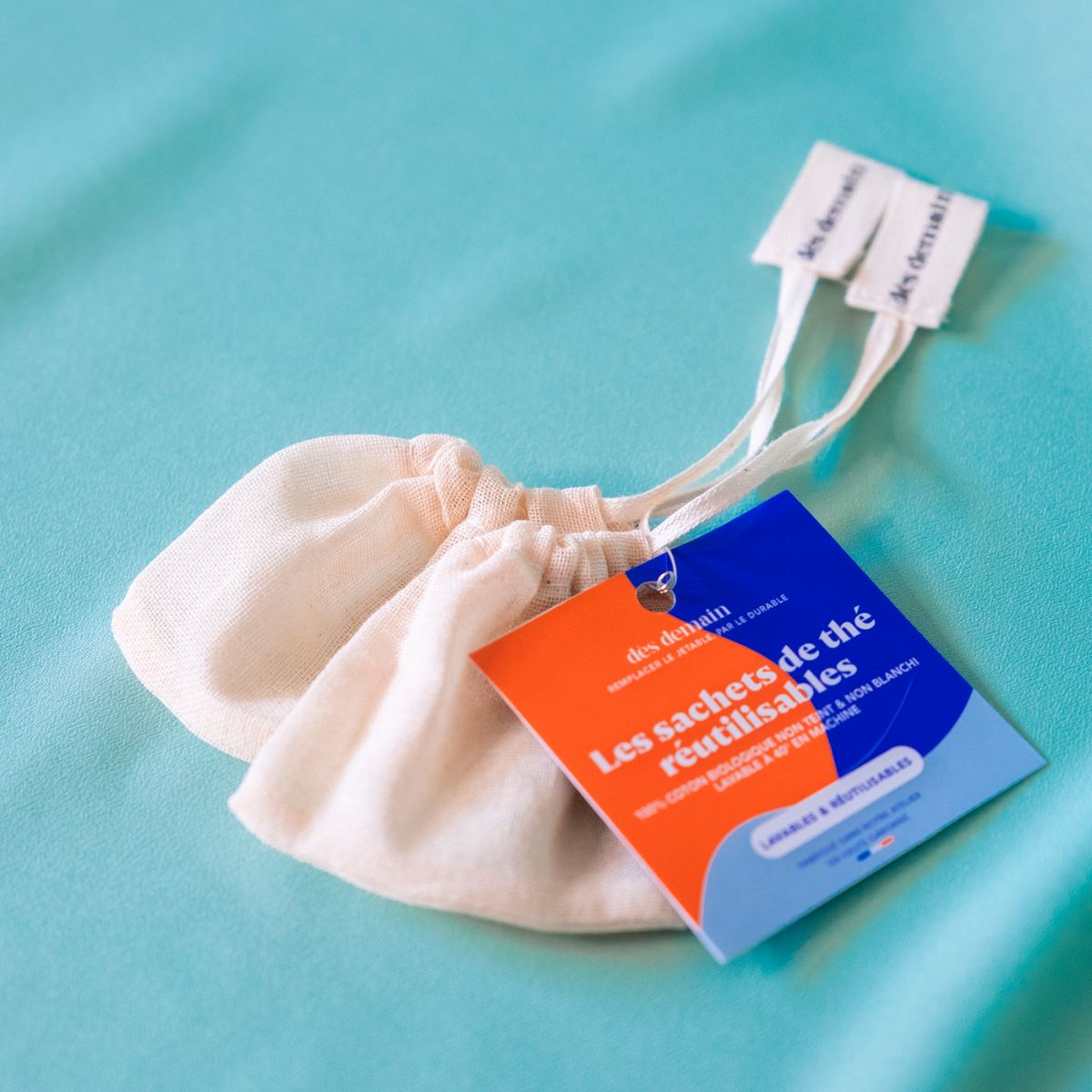 Le lot de 2 sachets de thé réutilisables en coton biologique
