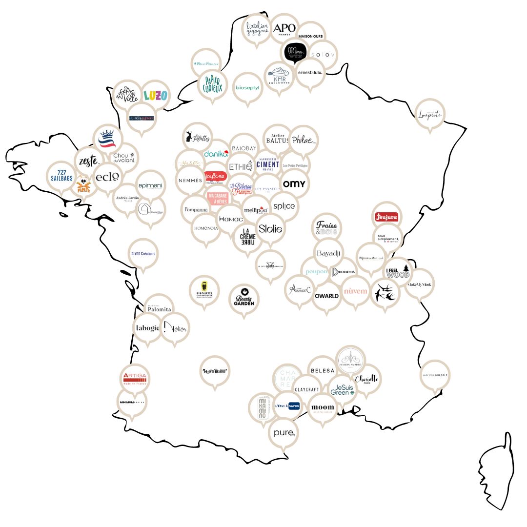 Carte de France - marques françaises de produits eco-responsables